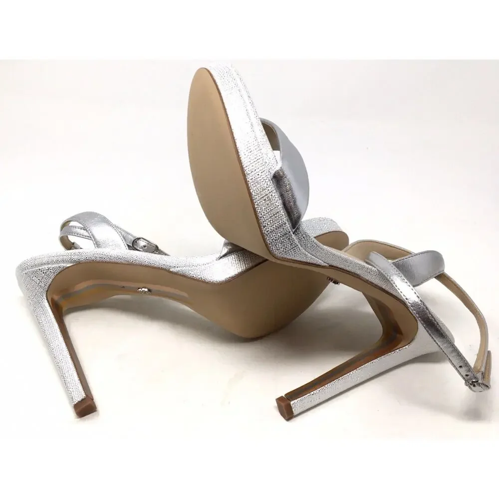 Sam Edelman Jade Women's Size 9 Silver Ankle Strap High Heel Sandals Shoes - Picture 8 of 8